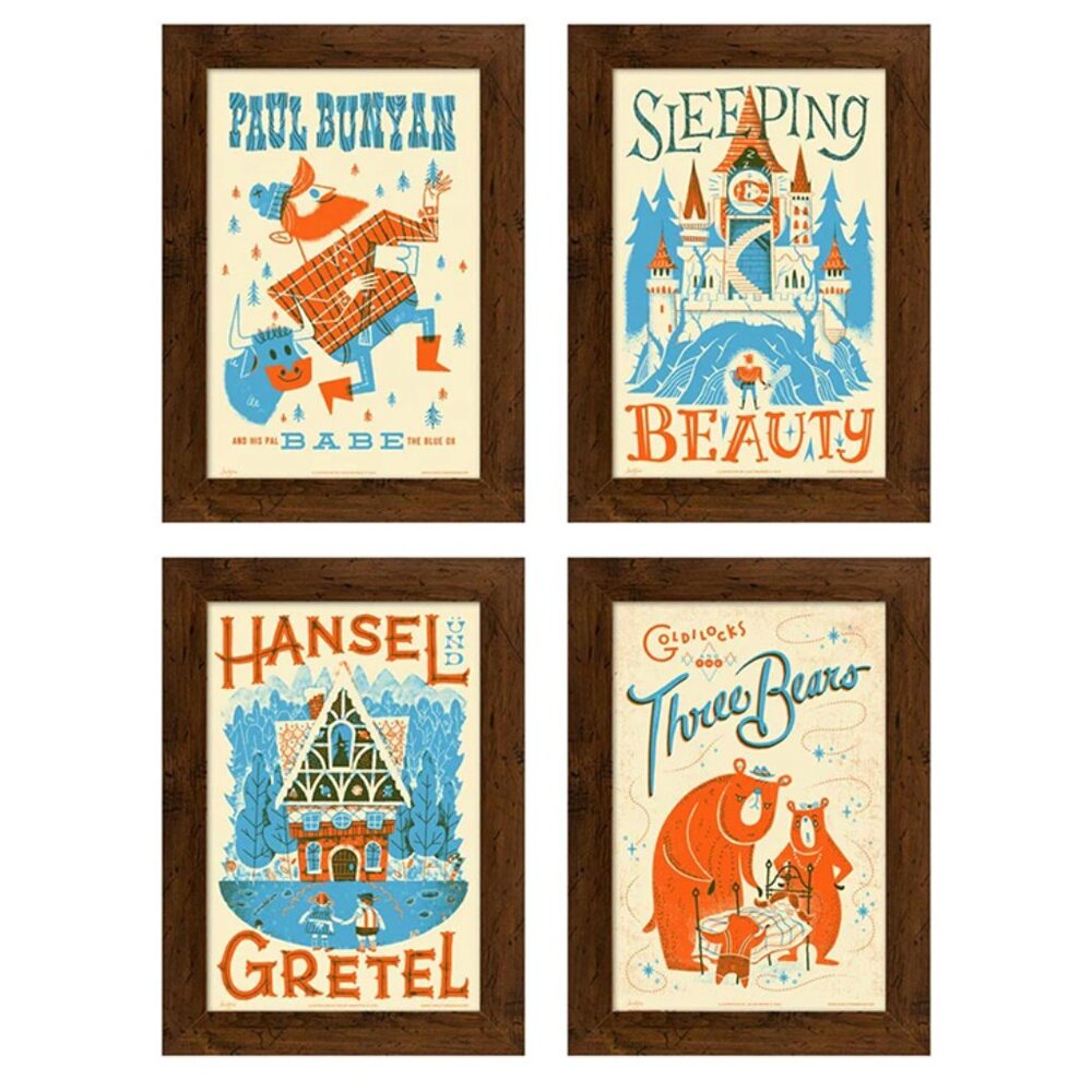 Fairy Tales 4 Set Screen Print 12" x 18" Posters (Frames Not Included) MINT